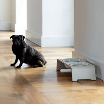 DogBar, Porcelæn Skåle // Foder- og vandskåle stativ (grå)