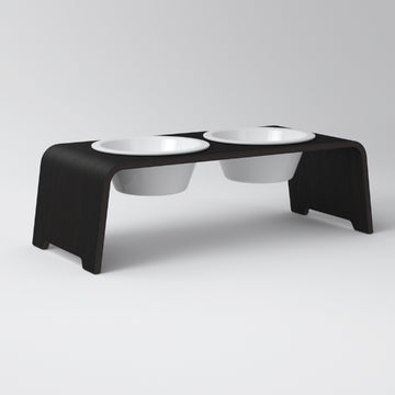 dogBar, Porcelæn Skåle // Foder- og vandskåle stativ (mørk eg)