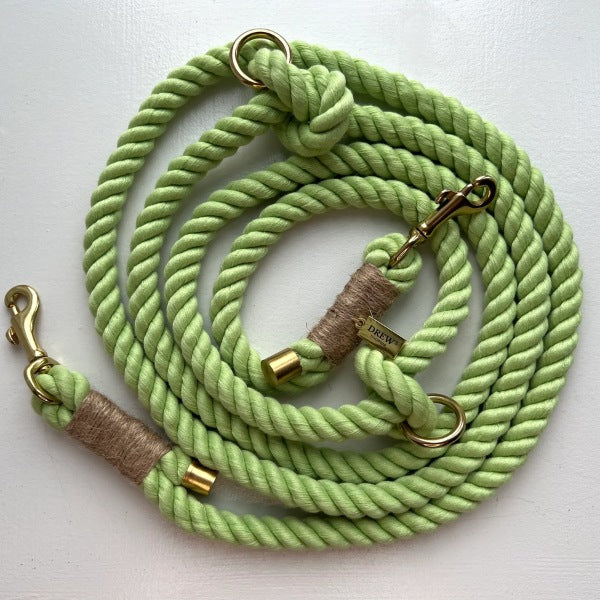Drew's Dogwear Lime // Flettet hundesnor i blødt reb (grøn)
