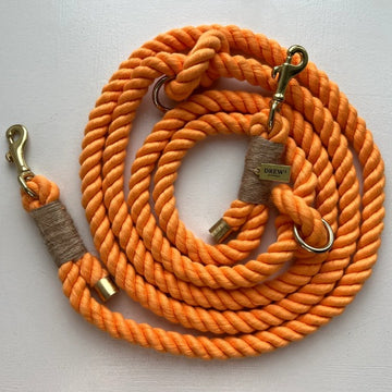 Drew's Dogwear Peach // Flettet hundesnor i blødt reb (orange)