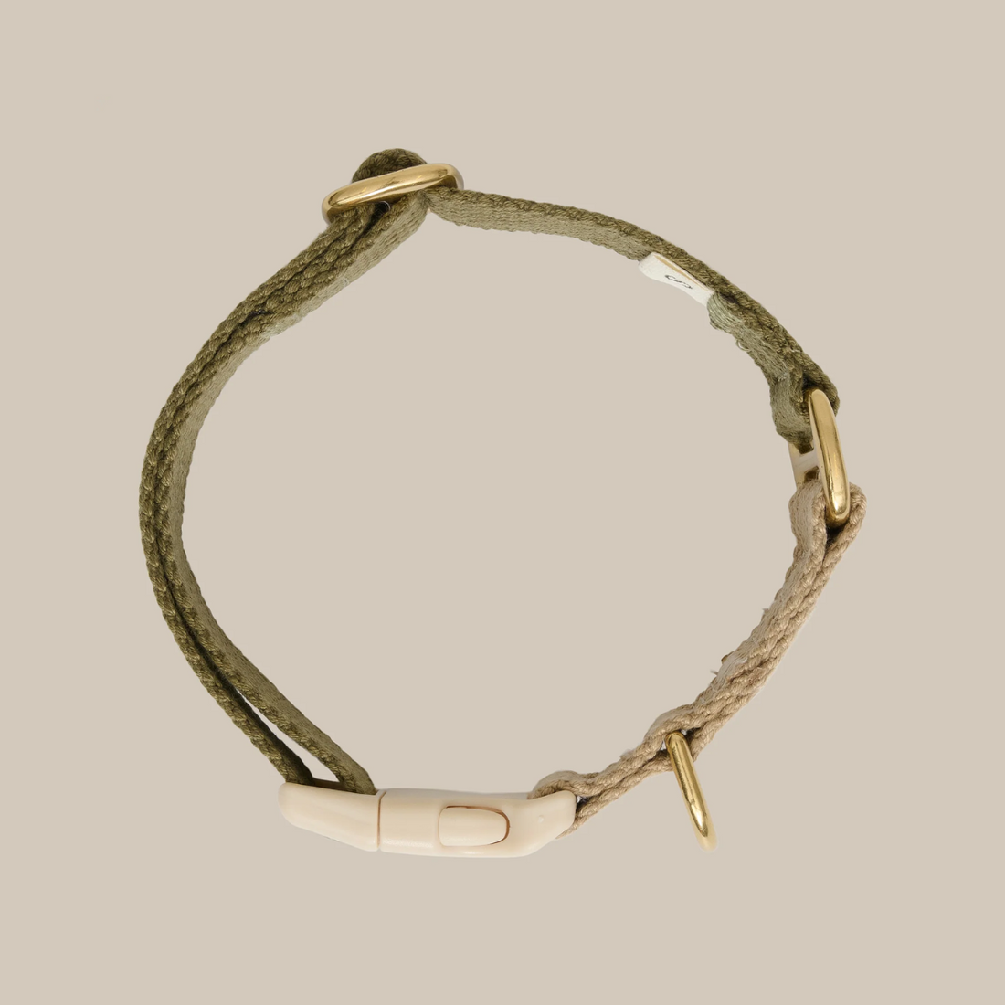 Drew's Dogwear Olive // Justerbart halsbånd (grøn/beige)