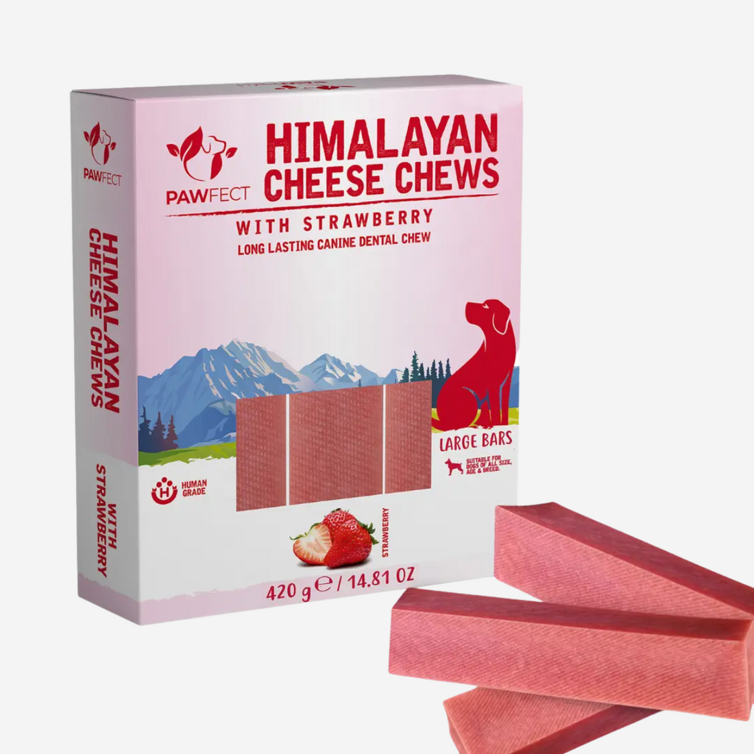 Pawfect Himalaya, Jordbær  // Naturlig og langtidsholdbar gnaveben (3 stk.)