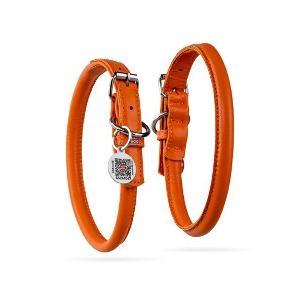Waudog // Rundsyet halsbånd i læder (orange)