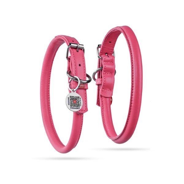 Waudog // Rundsyet halsbånd i læder (pink)