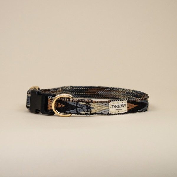 Drew's Dogwear Dark Arrow // Blødt halsbånd i blåt og brunt mønster