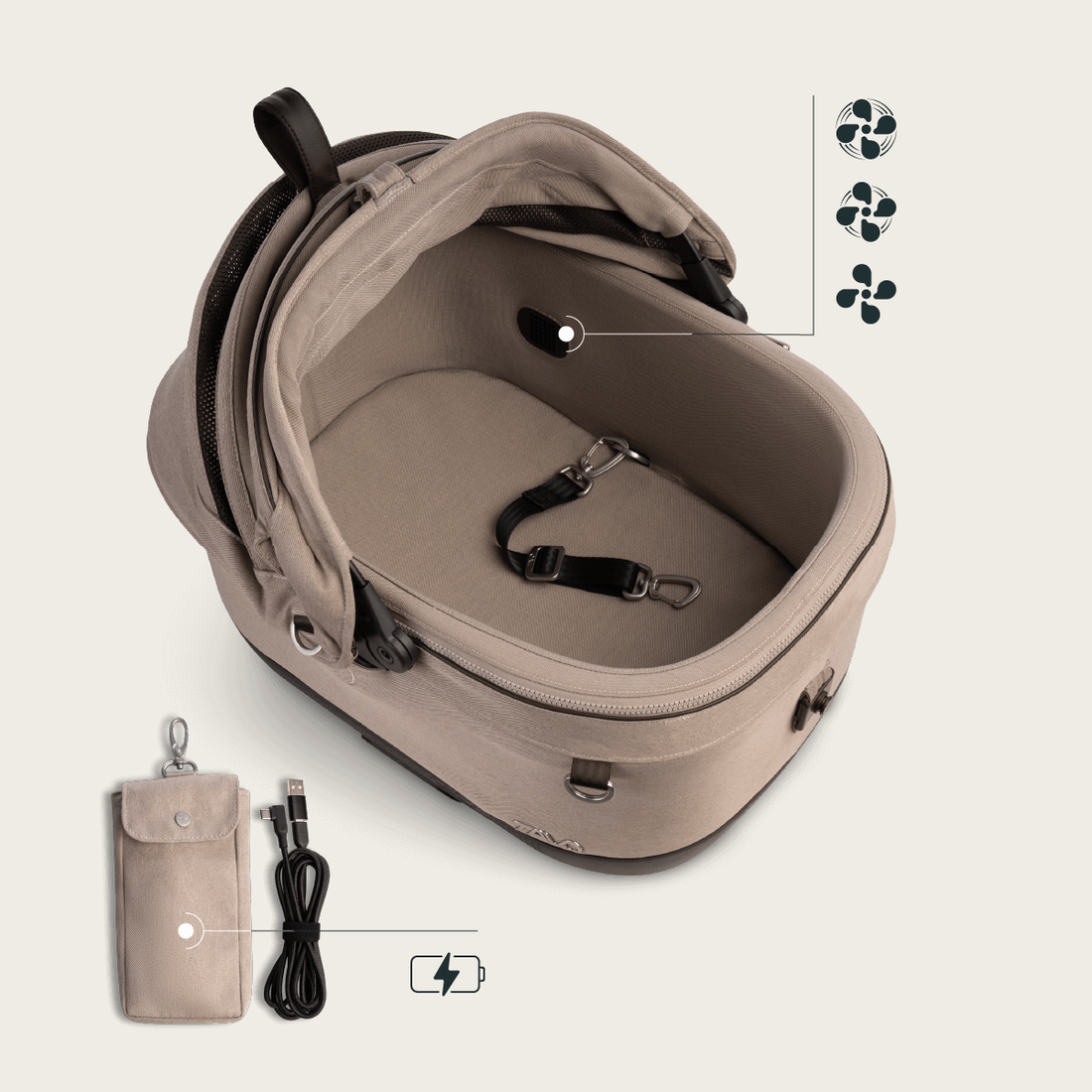 Tavo Maeve™ Iso Wind // Crash-testet bilsæde med ventilator & ISOFIX (fawn)