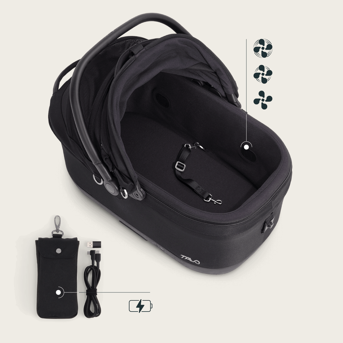 Tavo Maeve™ Iso Wind // Crash-testet bilsæde med ventilator & ISOFIX (onyx)