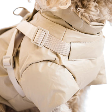 Puppy Bohème // Step-in winter jacket with harness and sleeves (café latte) Size 3 and 4