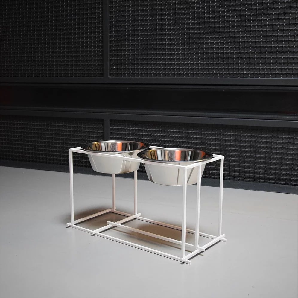 Bauhaus white // Højt geometrisk stativ med to skåle
