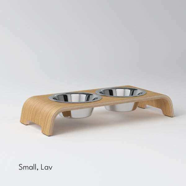dogBar, Steel Bowls // Food and water bowl stand (light oak)