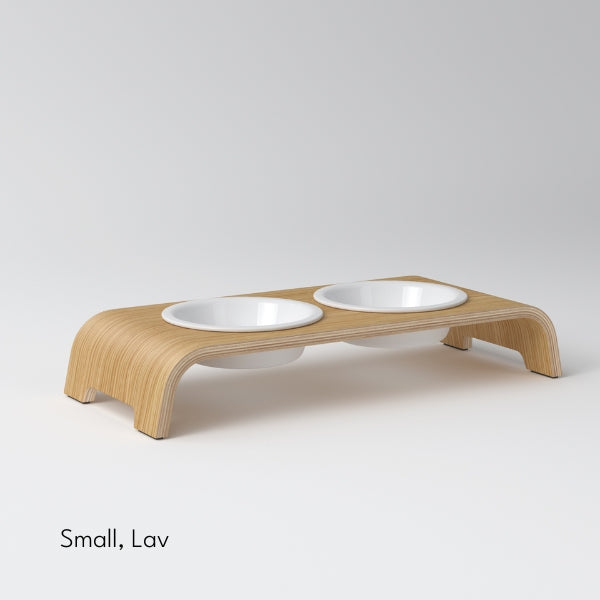 dogBar, Porcelain Bowls // Food and water bowl stand (light oak)