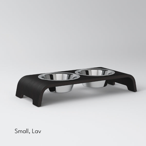 dogBar, Steel Bowls // Food and water bowl stand (dark oak)