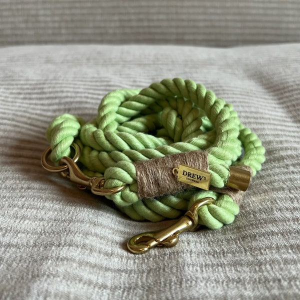 Drew's Dogwear Lime // Flettet hundesnor i blødt reb (grøn)