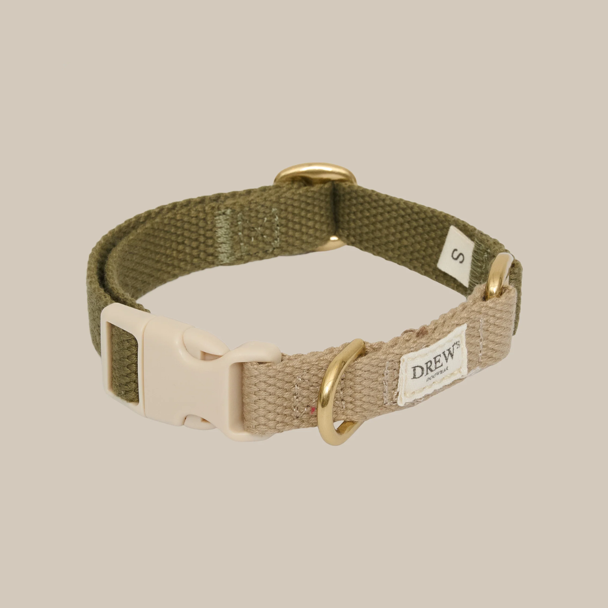 Drew's Dogwear Olive // Justerbart halsbånd (grøn/beige)