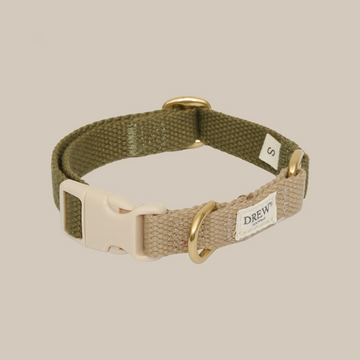 Drew's Dogwear Olive // Justerbart halsbånd (grøn/beige)