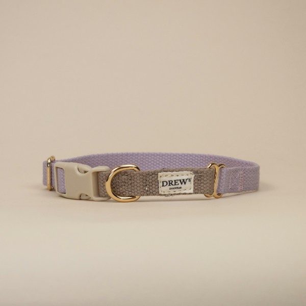 Drew's Dogwear Lavender // Justerbart halsbånd (lilla/beige)