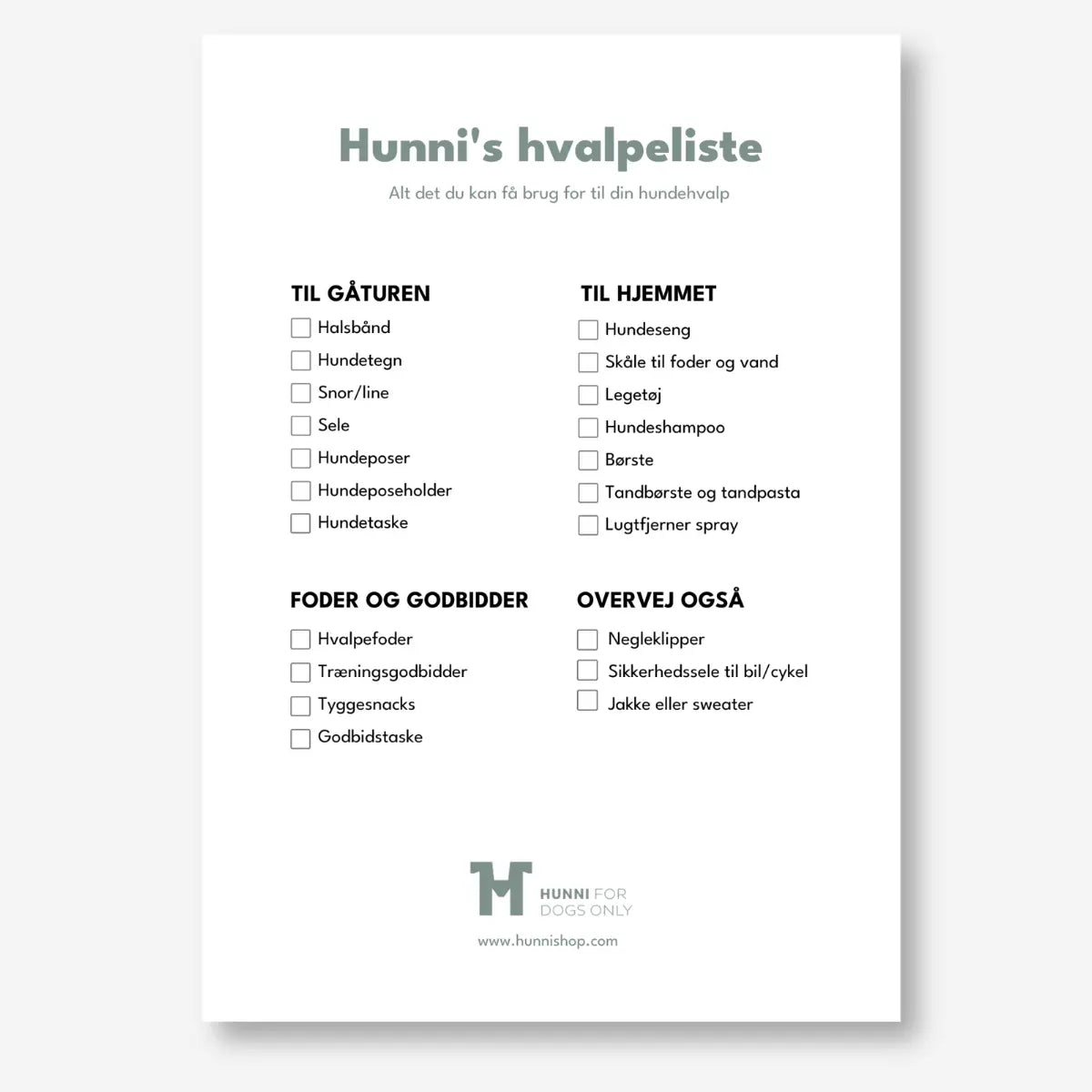 Hunni's Hvalpeliste // Alt du skal bruge til din hvalp