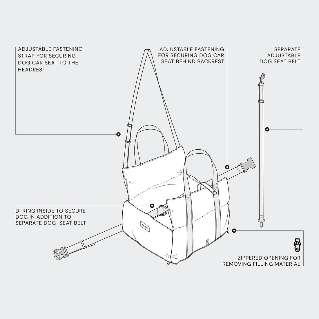 Cloud7 Getaway // Luksus bilsæde til hunde (Light Graphite)